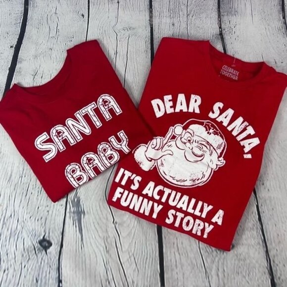 Christmas Santa Theme Humor Tees His & Hers Holiday Tees, red short slv  Small - Picture 1 of 7